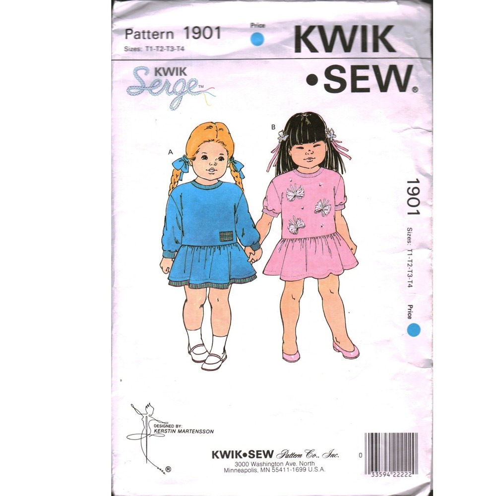 Kwik Sew 1901 Toddler Dress Pattern Kerstin Martensson Serge Sizes T1 T2 T3 T4